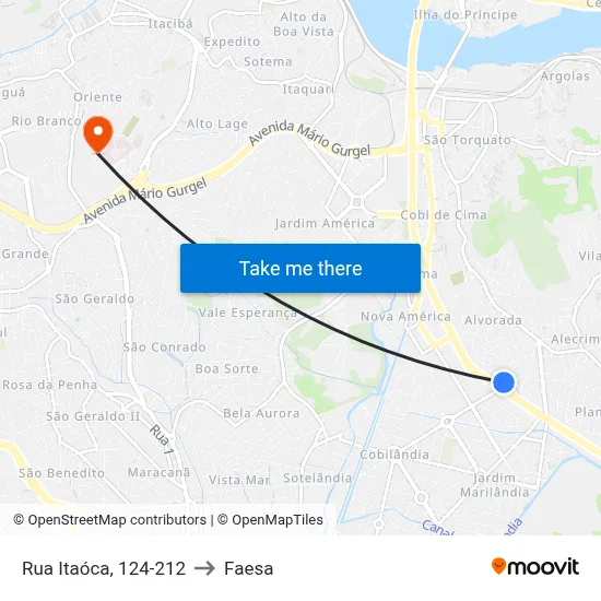 Rua Itaóca, 124-212 to Faesa map