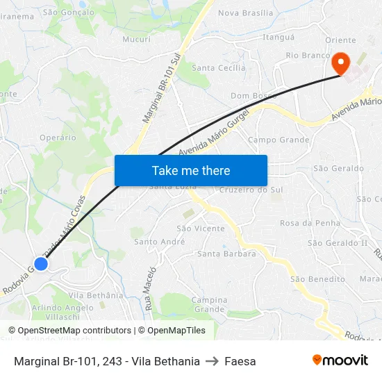 Marginal Br-101, 243 - Vila Bethania to Faesa map