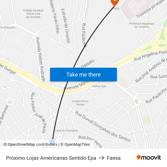Próximo Lojas Americanas Sentido Epa to Faesa map