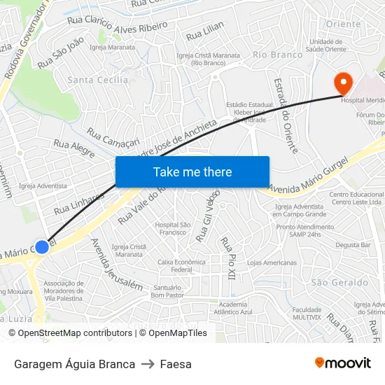 Garagem Águia Branca to Faesa map