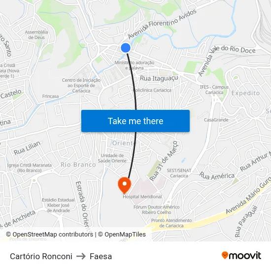 Cartório Ronconi to Faesa map