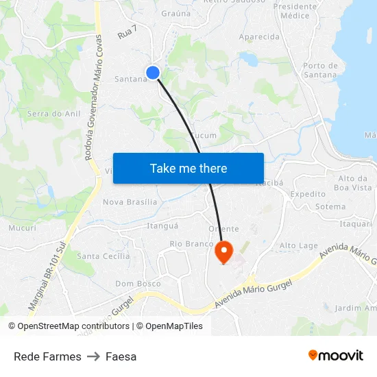 Rede Farmes to Faesa map