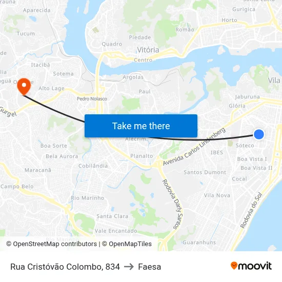 Rua Cristóvão Colombo, 834 to Faesa map