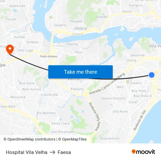 Hospital Vila Velha to Faesa map