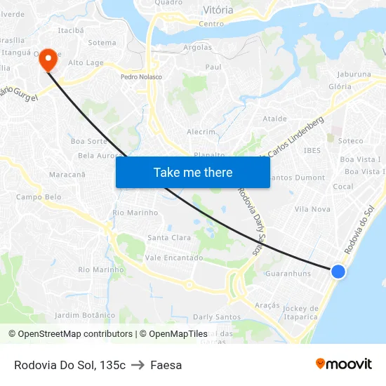 Rodovia Do Sol, 135c to Faesa map