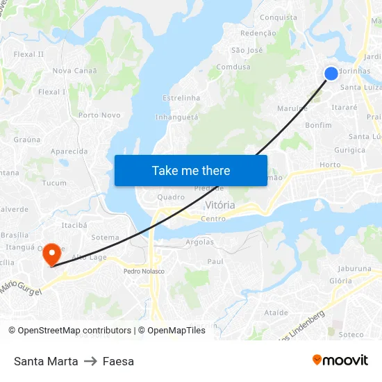 Santa Marta to Faesa map