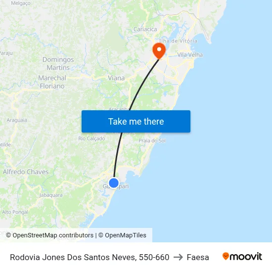 Rodovia Jones Dos Santos Neves, 550-660 to Faesa map