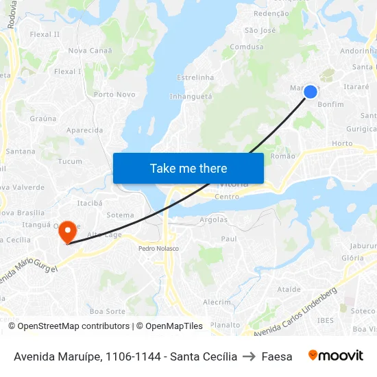 Avenida Maruípe, 1106-1144 - Santa Cecília to Faesa map