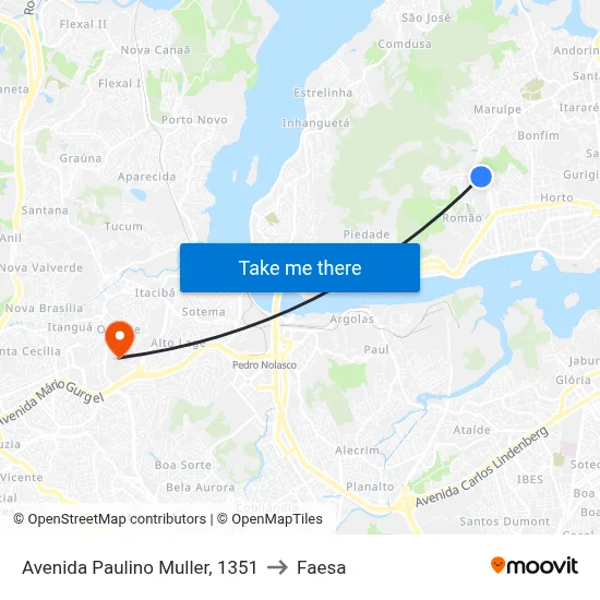 Avenida Paulino Muller, 1351 to Faesa map