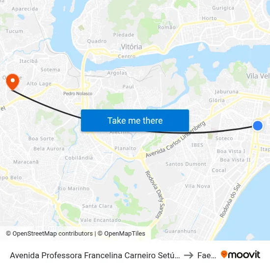 Avenida Professora Francelina Carneiro Setúbal, 296 to Faesa map