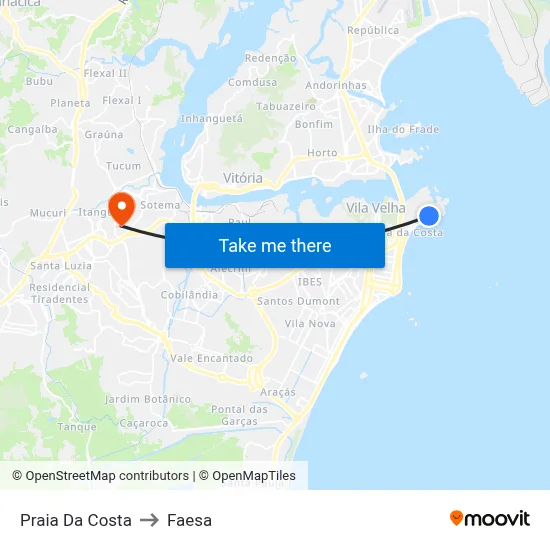 Praia Da Costa to Faesa map