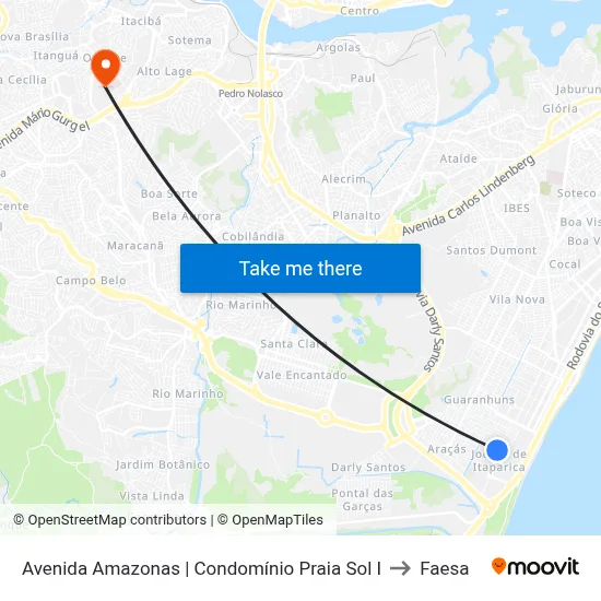 Avenida Amazonas | Condomínio Praia Sol I to Faesa map