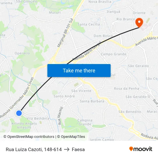 Rua Luiza Cazoti, 148-614 to Faesa map