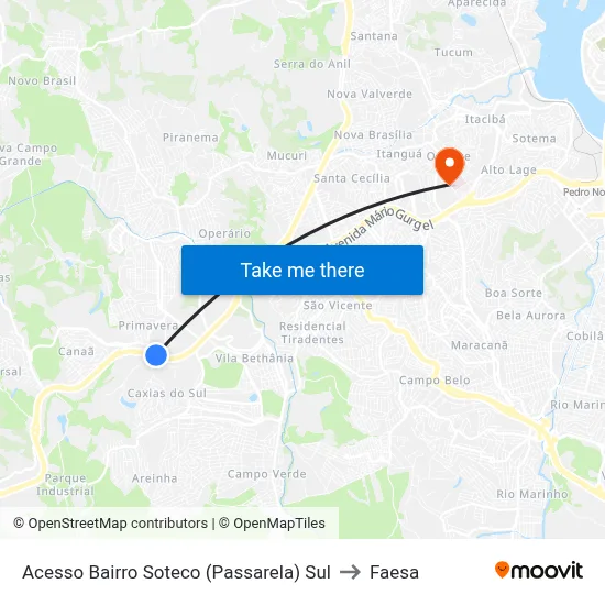 Acesso Bairro Soteco (Passarela) Sul to Faesa map