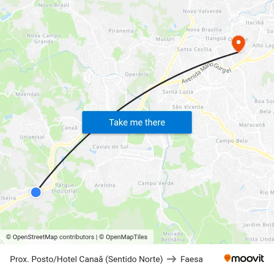 Prox. Posto/Hotel Canaã (Sentido Norte) to Faesa map