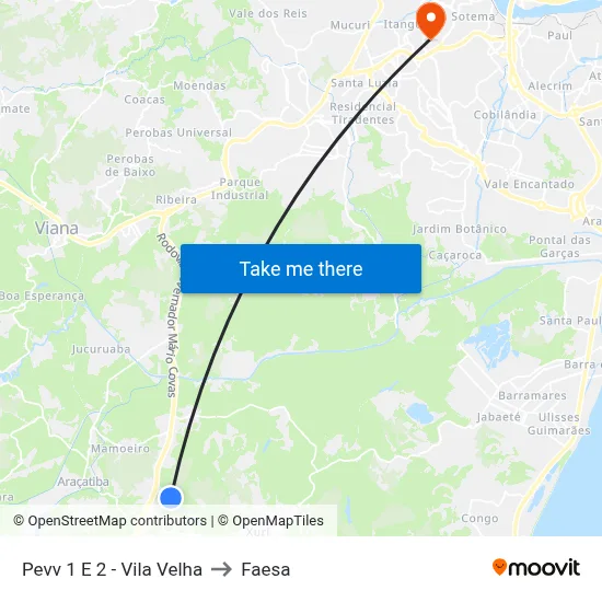 Pevv 1 E 2 - Vila Velha to Faesa map