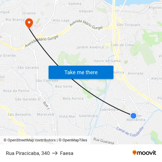 Rua Piracicaba, 340 to Faesa map