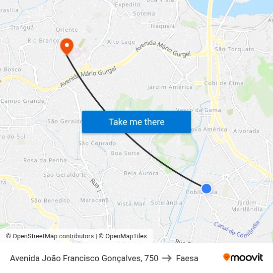 Avenida João Francisco Gonçalves, 750 to Faesa map
