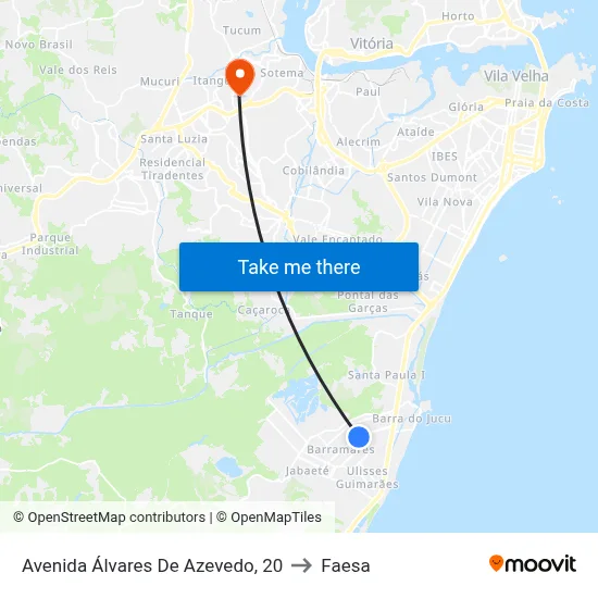 Avenida Álvares De Azevedo, 20 to Faesa map