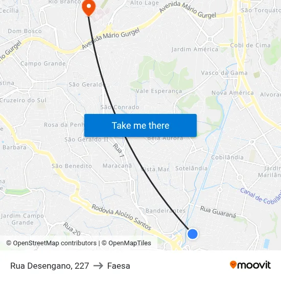 Rua Desengano, 227 to Faesa map