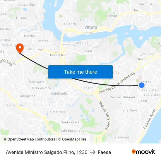 Avenida Ministro Salgado Filho, 1230 to Faesa map