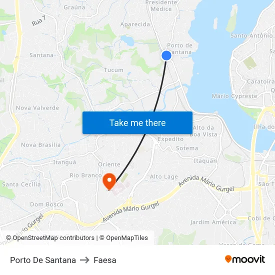 Porto De Santana to Faesa map