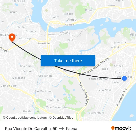 Rua Vicente De Carvalho, 50 to Faesa map