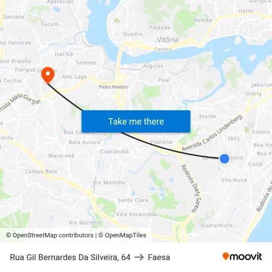 Rua Gil Bernardes Da Silveira, 64 to Faesa map