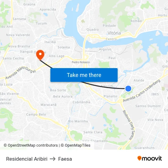 Residencial Aribiri to Faesa map