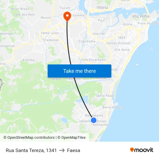 Rua Santa Tereza, 1341 to Faesa map