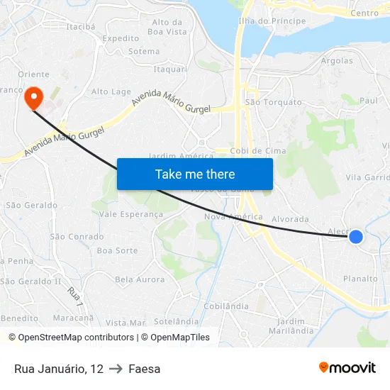 Rua Januário, 12 to Faesa map