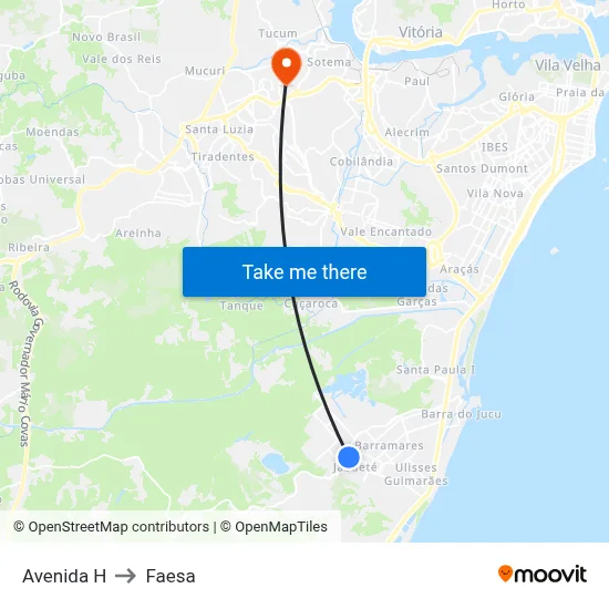 Avenida H to Faesa map
