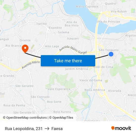 Rua Leopoldina, 231 to Faesa map
