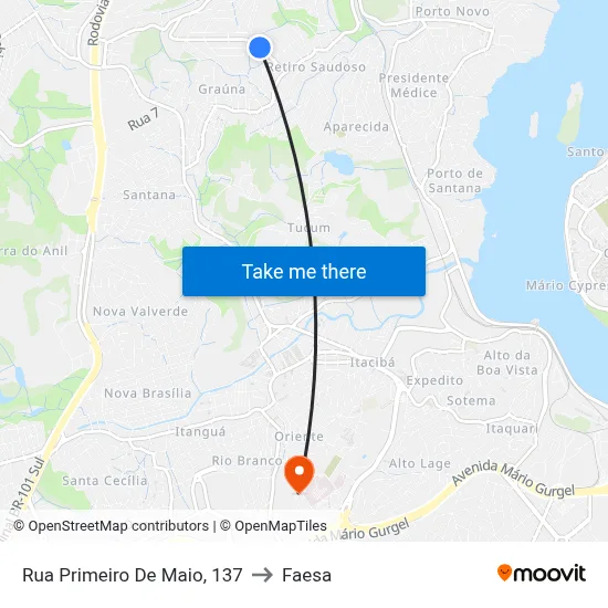 Rua Primeiro De Maio, 137 to Faesa map
