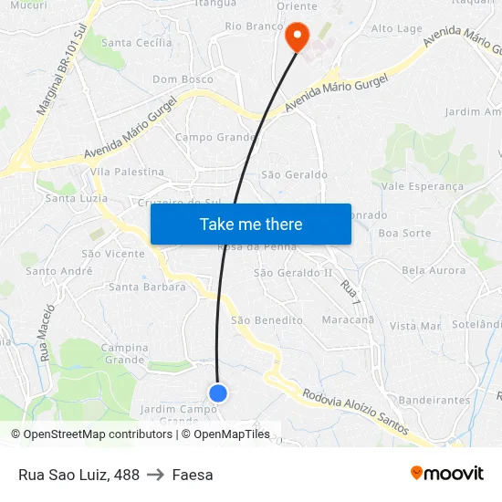 Rua Sao Luiz, 488 to Faesa map