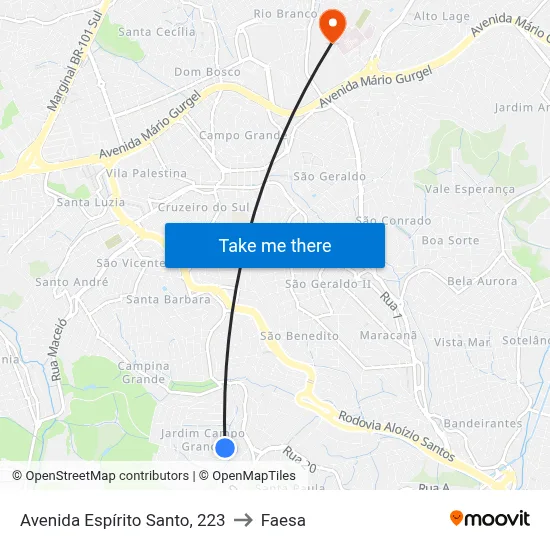 Avenida Espírito Santo, 223 to Faesa map