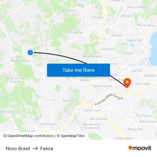Novo Brasil to Faesa map