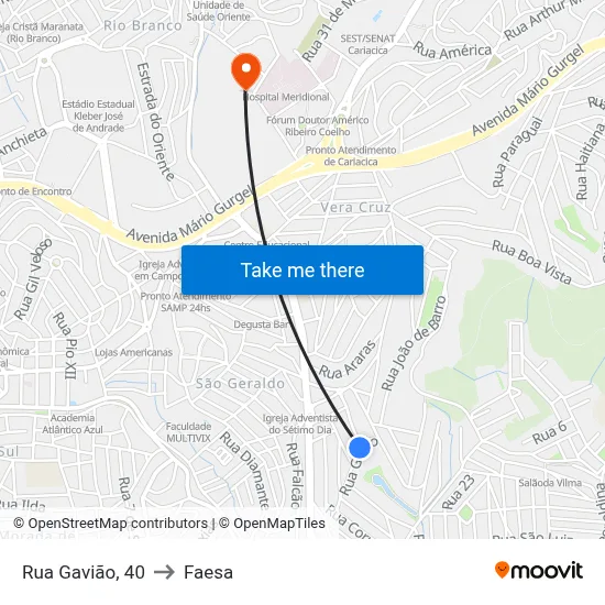 Rua Gavião, 40 to Faesa map