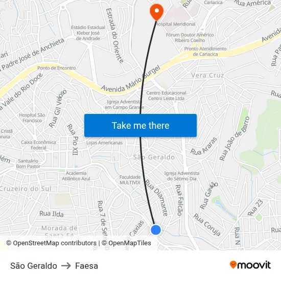 São Geraldo to Faesa map