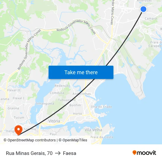 Rua Minas Gerais, 70 to Faesa map