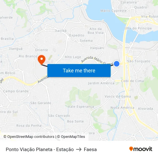 Ponto Viação Planeta - Estação to Faesa map
