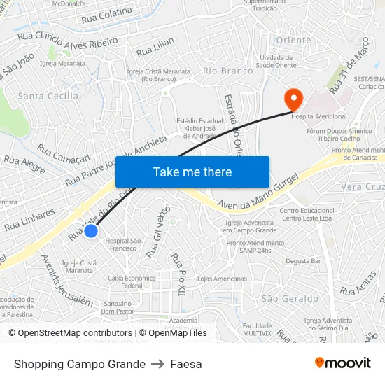 Shopping Campo Grande to Faesa map