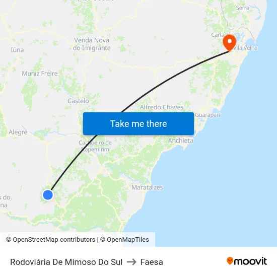 Rodoviária De Mimoso Do Sul to Faesa map
