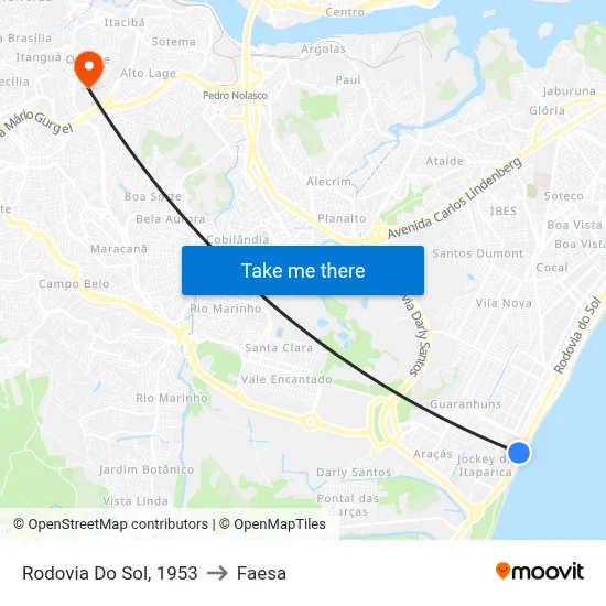 Rodovia Do Sol, 1953 to Faesa map