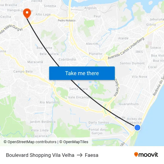 Boulevard Shopping Vila Velha to Faesa map