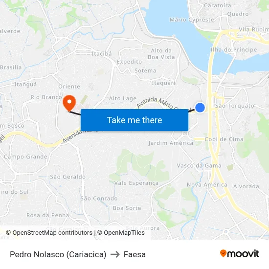 Pedro Nolasco (Cariacica) to Faesa map