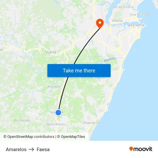 Amarelos to Faesa map