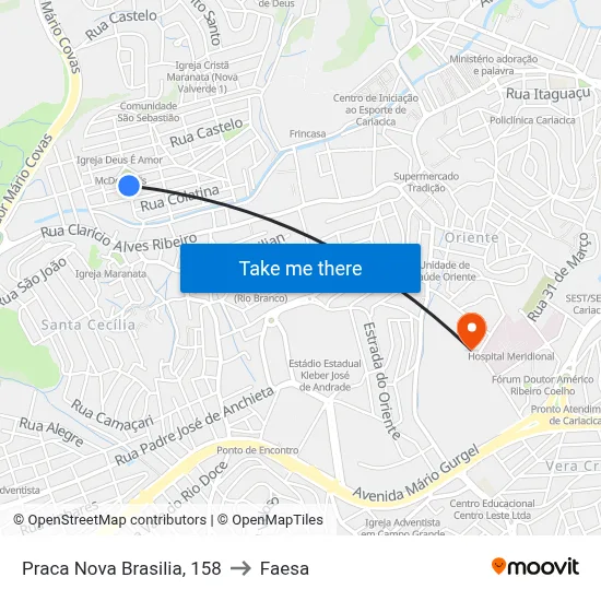 Praca Nova Brasilia, 158 to Faesa map