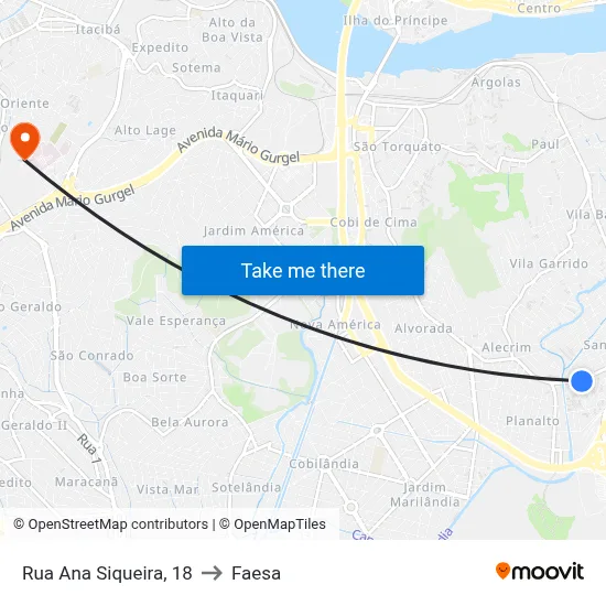 Rua Ana Siqueira, 18 to Faesa map