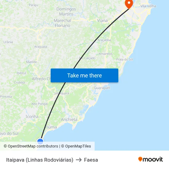 Itaipava (Linhas Rodoviárias) to Faesa map